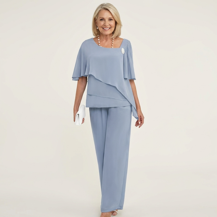 Carol | Layered Chiffon Top &amp; Wide-Leg Pants Set