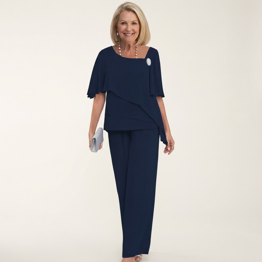 Carol | Layered Chiffon Top &amp; Wide-Leg Pants Set