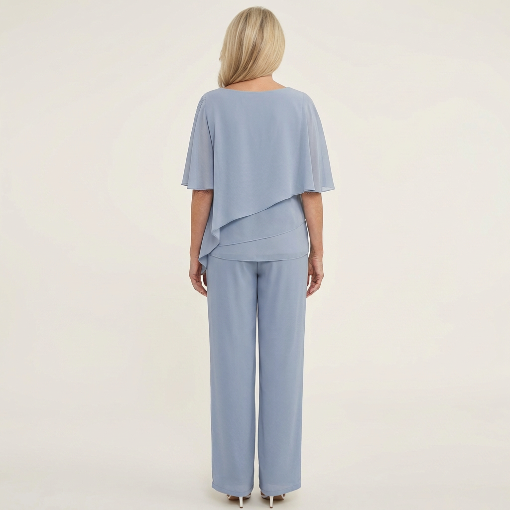 Carol | Layered Chiffon Top &amp; Wide-Leg Pants Set