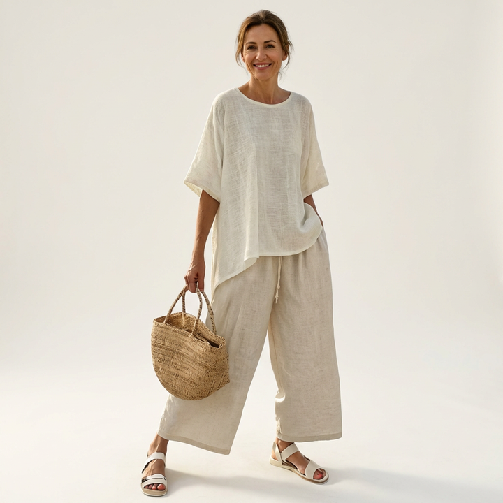 Blossom | Ivory Top &amp; Natural Wide-Leg Set