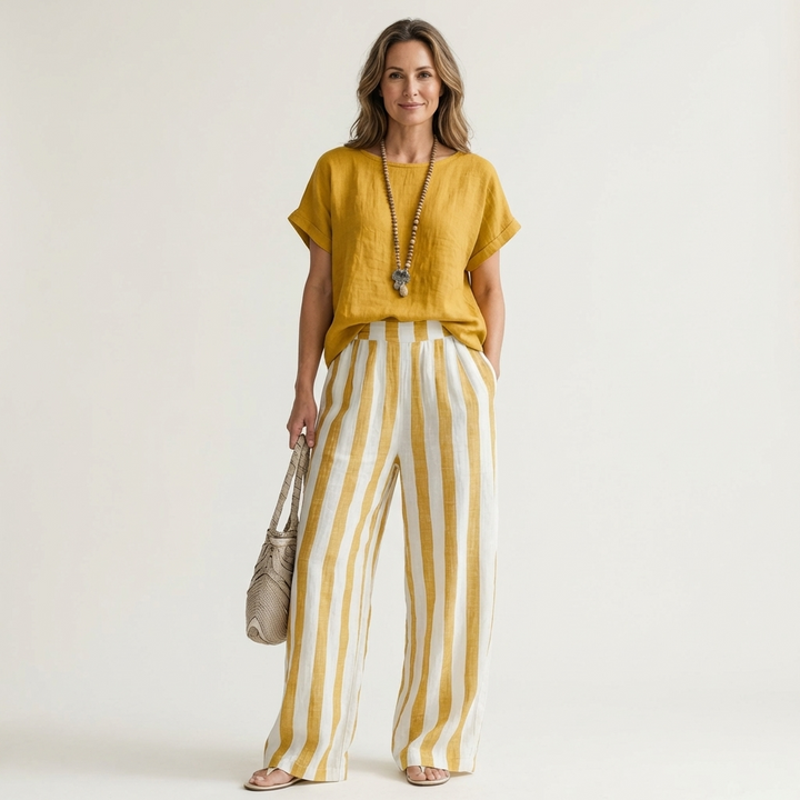 Heather | Top &amp; Stripe Wide-Leg Set
