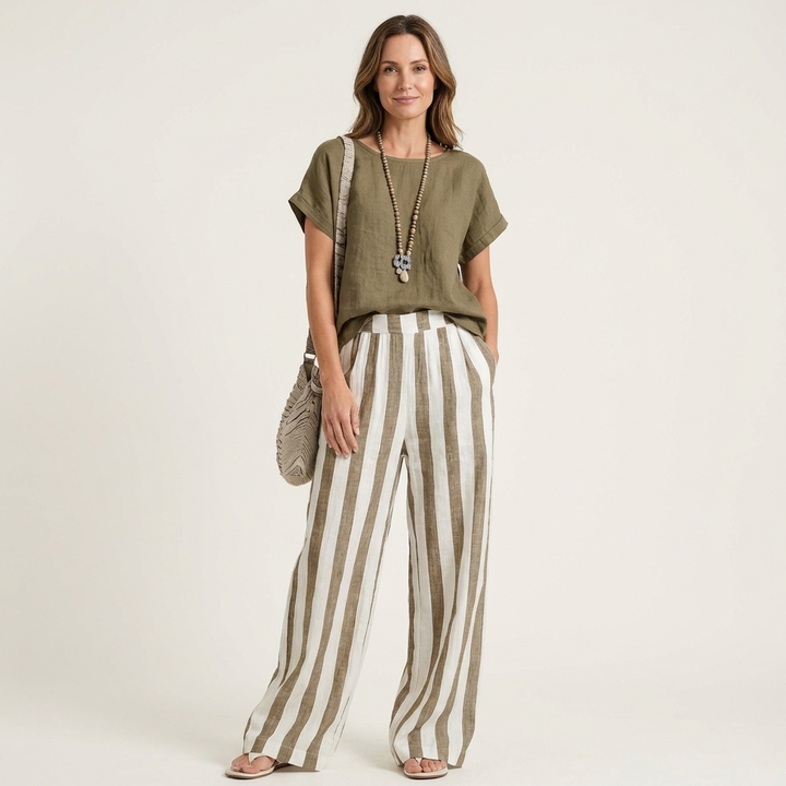 Heather | Top &amp; Stripe Wide-Leg Set
