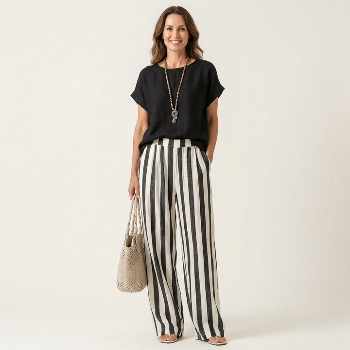 Heather | Top &amp; Stripe Wide-Leg Set