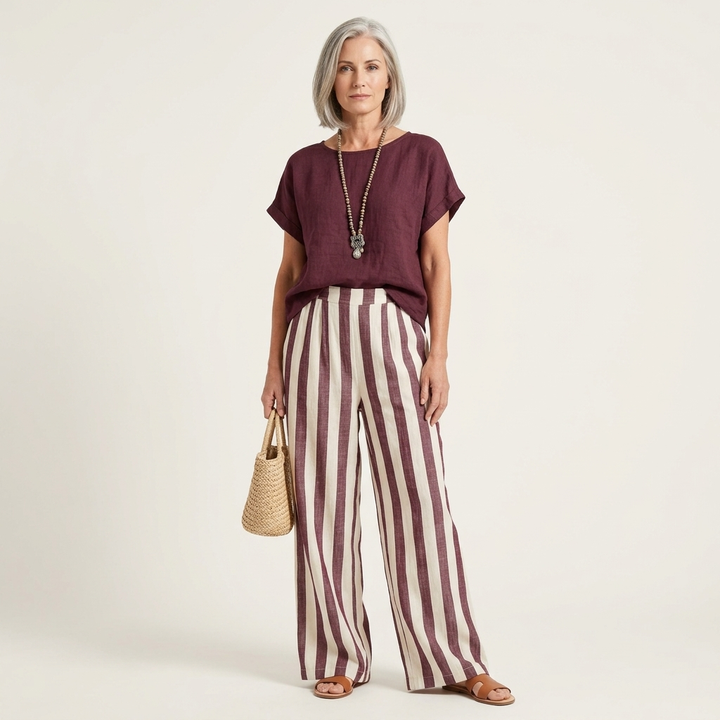 Heather | Top &amp; Stripe Wide-Leg Set