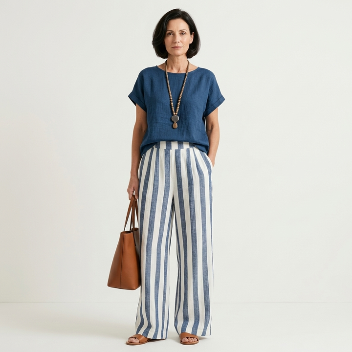 Heather | Top &amp; Stripe Wide-Leg Set