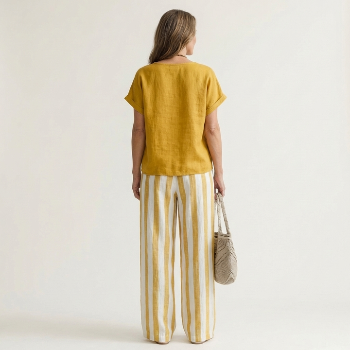 Heather | Top &amp; Stripe Wide-Leg Set