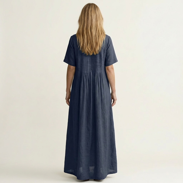 Calea | Pintuck V-Neck Maxi Dress with Short Sleeves &amp; Pockets