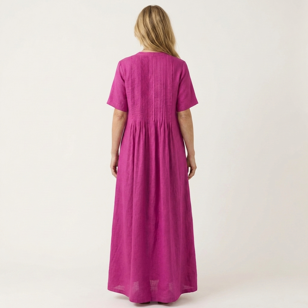 Calea | Pintuck V-Neck Maxi Dress with Short Sleeves &amp; Pockets