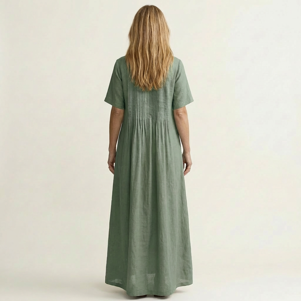 Calea | Pintuck V-Neck Maxi Dress with Short Sleeves &amp; Pockets