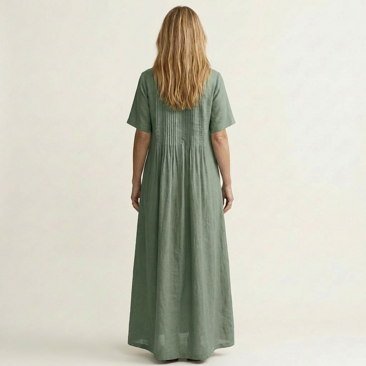 Calea | Pintuck V-Neck Maxi Dress with Short Sleeves &amp; Pockets