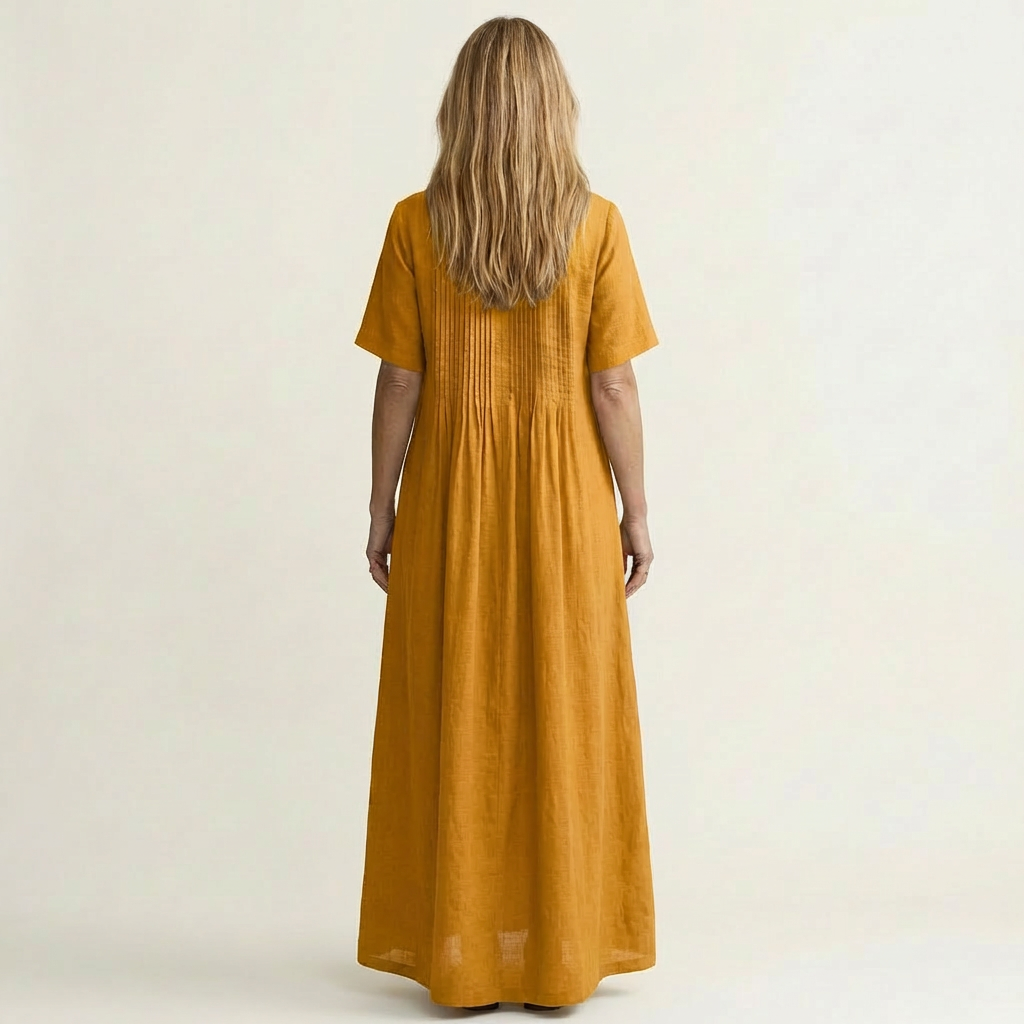 Calea | Pintuck V-Neck Maxi Dress with Short Sleeves &amp; Pockets