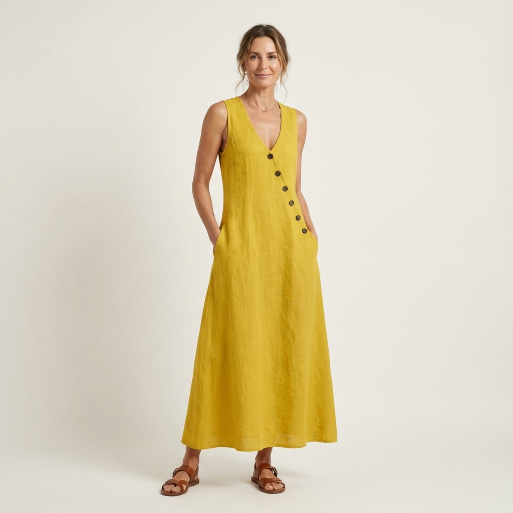 Amelie | V-Neck Sleeveless Button-Detail Maxi Dress