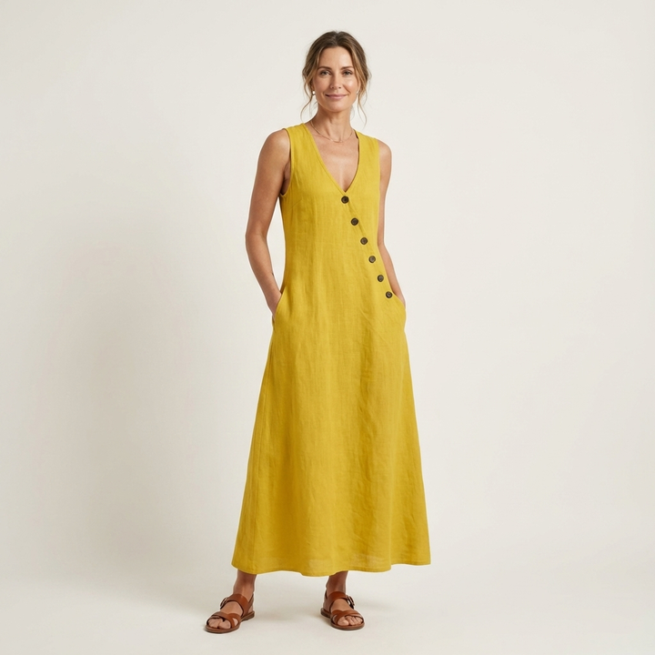 Amelie | V-Neck Sleeveless Button-Detail Maxi Dress