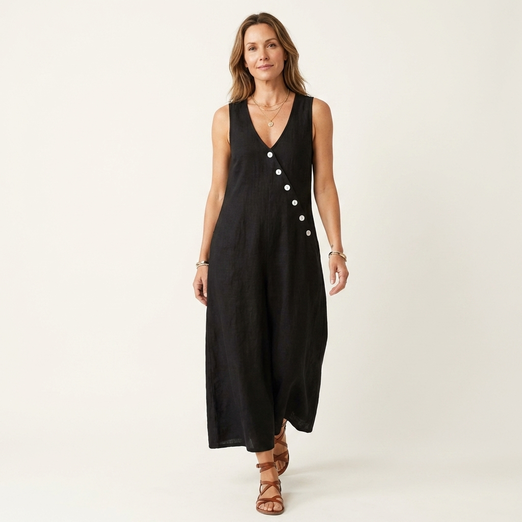 Amelie | V-Neck Sleeveless Button-Detail Maxi Dress