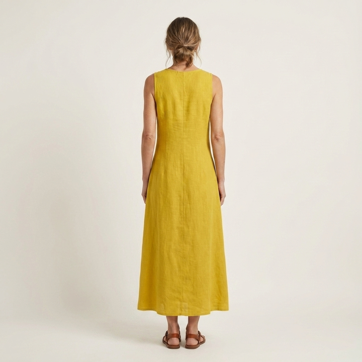 Amelie | V-Neck Sleeveless Button-Detail Maxi Dress