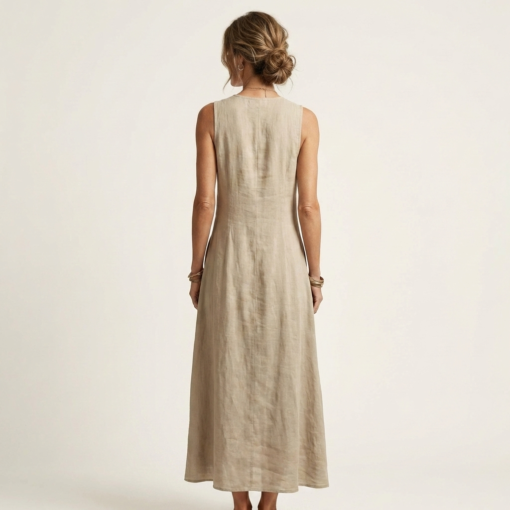 Amelie | V-Neck Sleeveless Button-Detail Maxi Dress