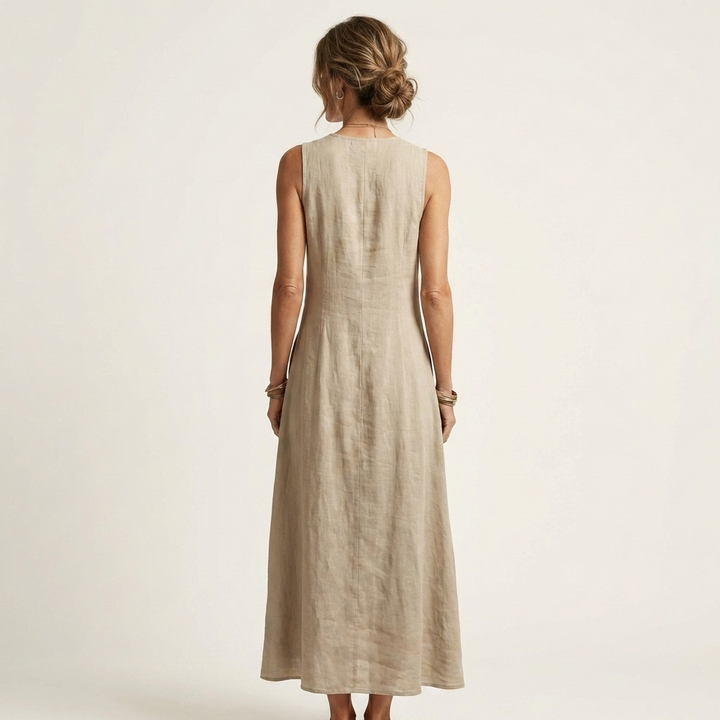 Amelie | V-Neck Sleeveless Button-Detail Maxi Dress
