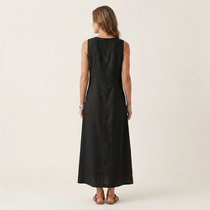 Amelie | V-Neck Sleeveless Button-Detail Maxi Dress