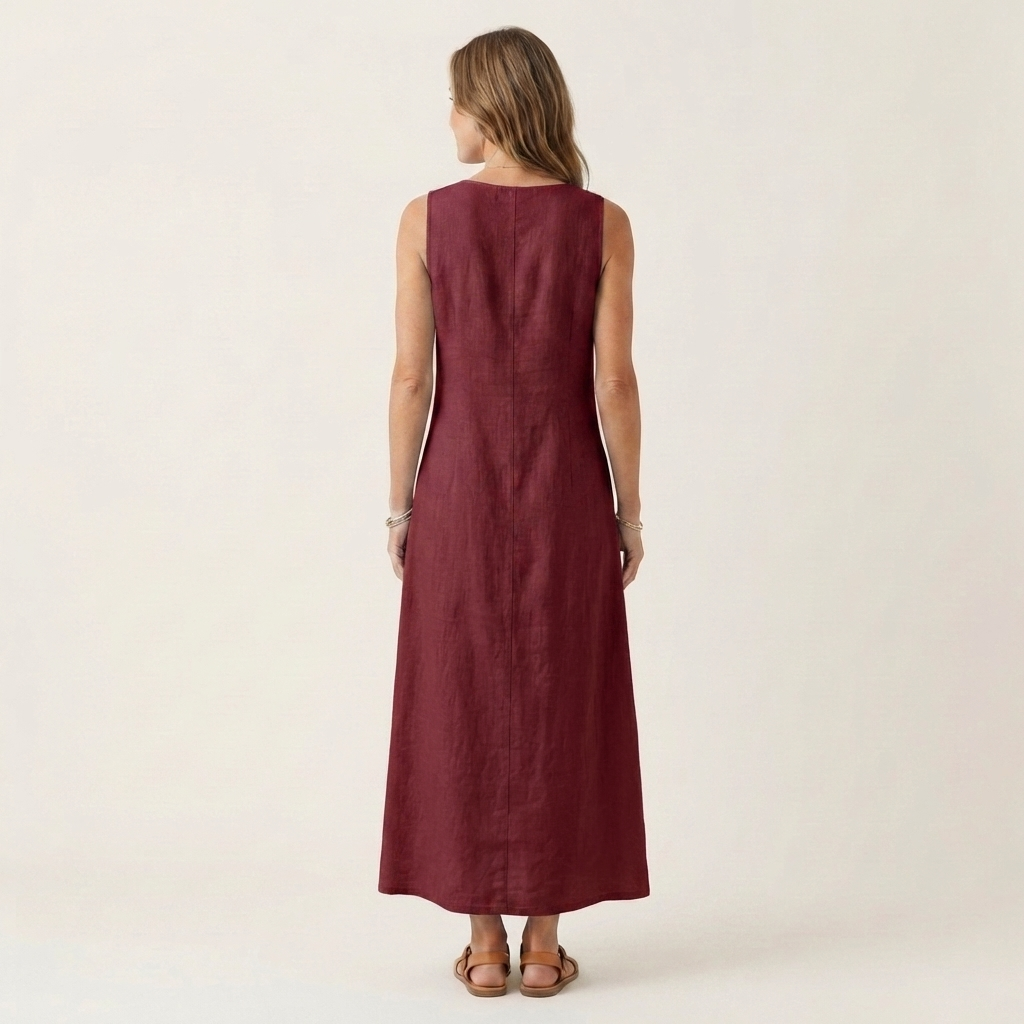 Amelie | V-Neck Sleeveless Button-Detail Maxi Dress