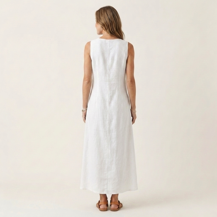 Amelie | V-Neck Sleeveless Button-Detail Maxi Dress