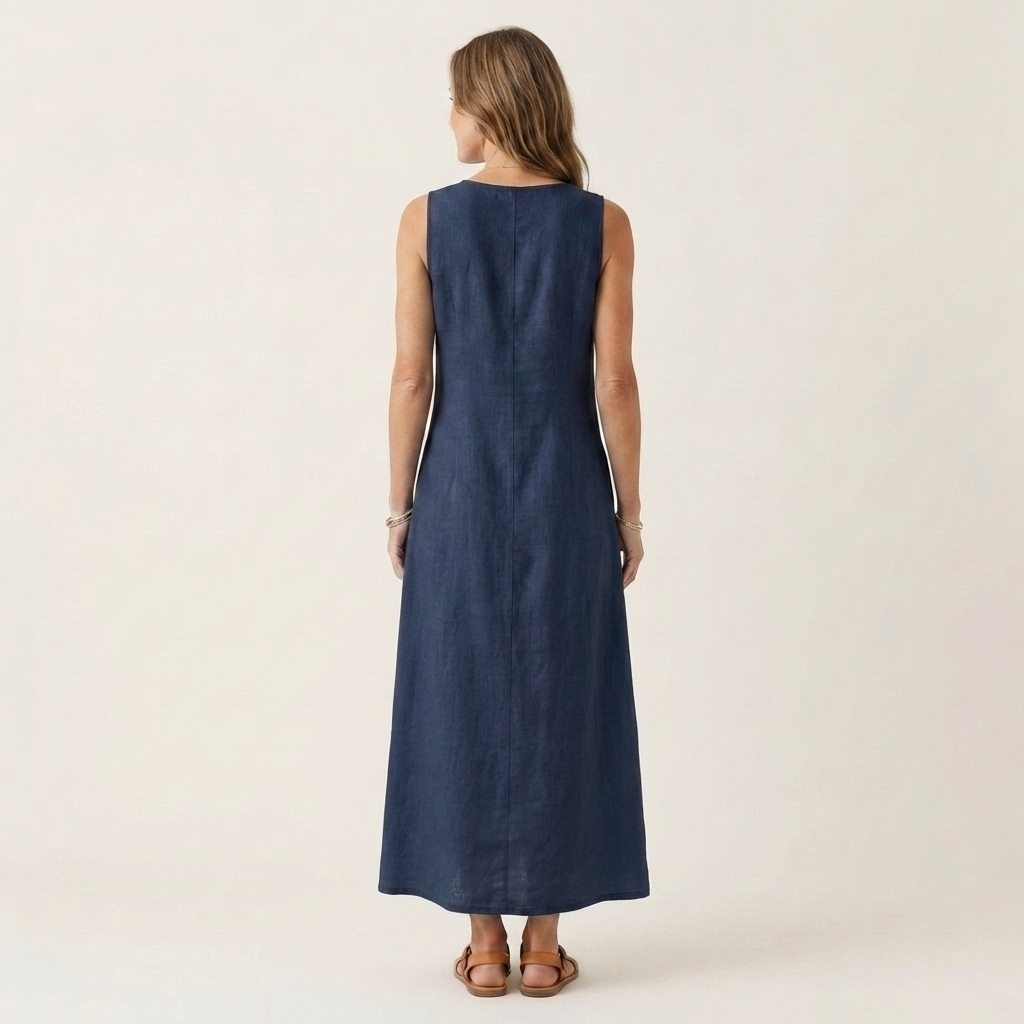 Amelie | V-Neck Sleeveless Button-Detail Maxi Dress