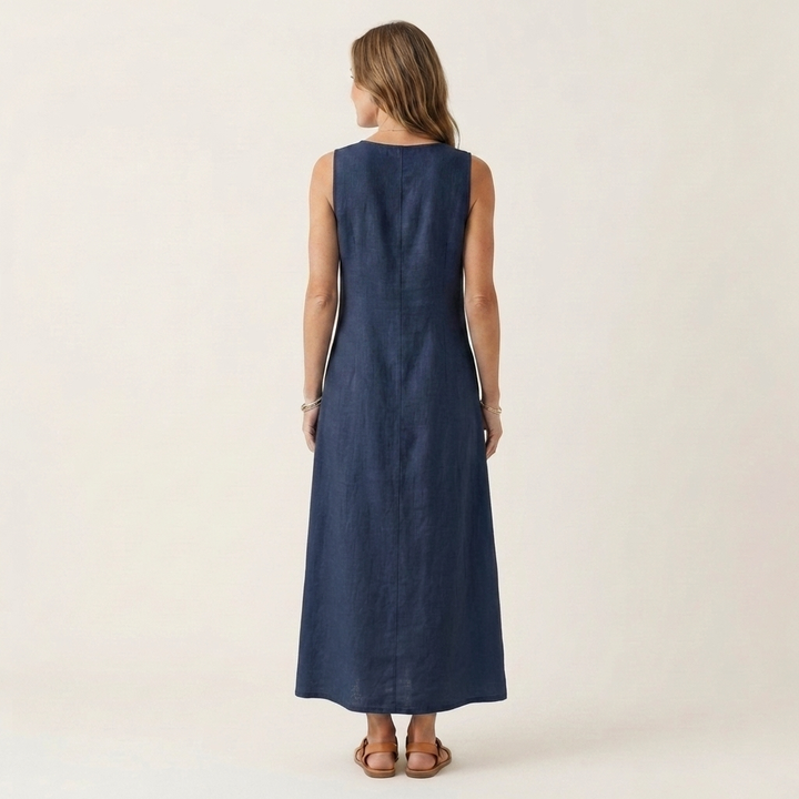 Amelie | V-Neck Sleeveless Button-Detail Maxi Dress
