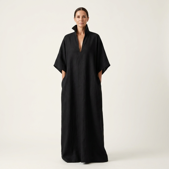 Stellita | Deep V-Neck Batwing-Sleeve Oversized Maxi Dress