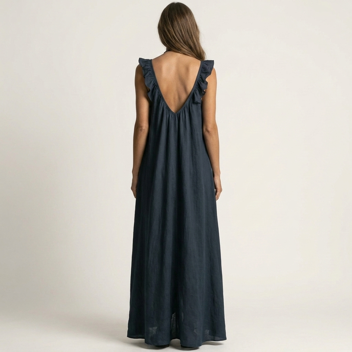 Yonora | Deep V-Neck Maxi Dress with Cascading Ruffle Front