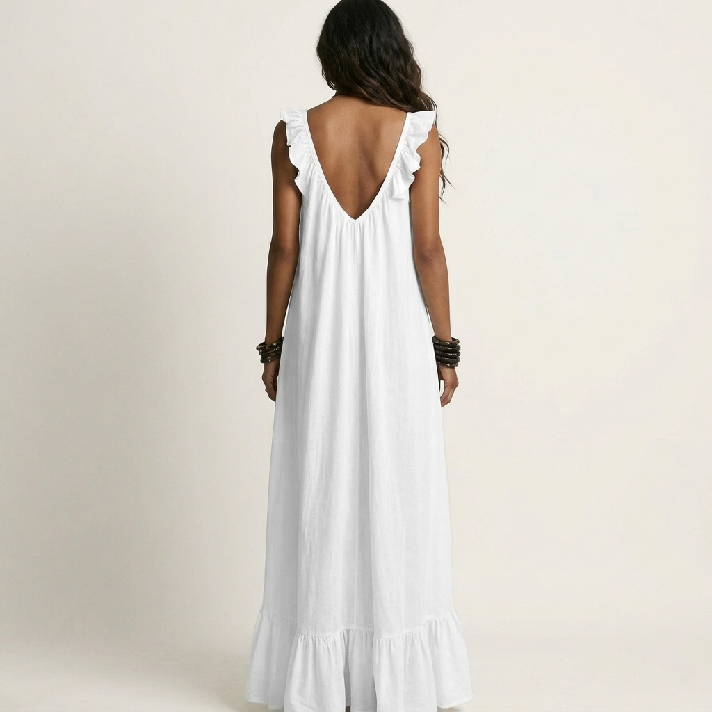 Yonora | Deep V-Neck Maxi Dress with Cascading Ruffle Front