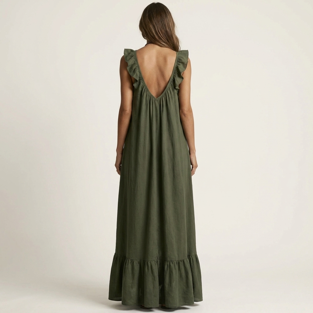 Yonora | Deep V-Neck Maxi Dress with Cascading Ruffle Front