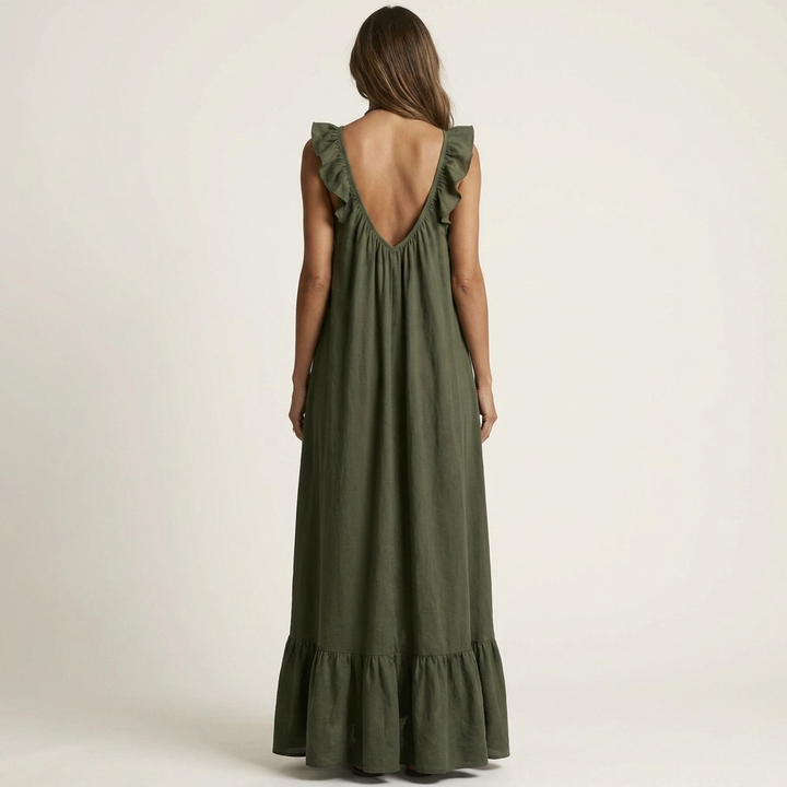 Yonora | Deep V-Neck Maxi Dress with Cascading Ruffle Front