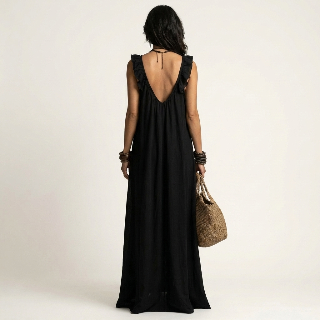 Yonora | Deep V-Neck Maxi Dress with Cascading Ruffle Front