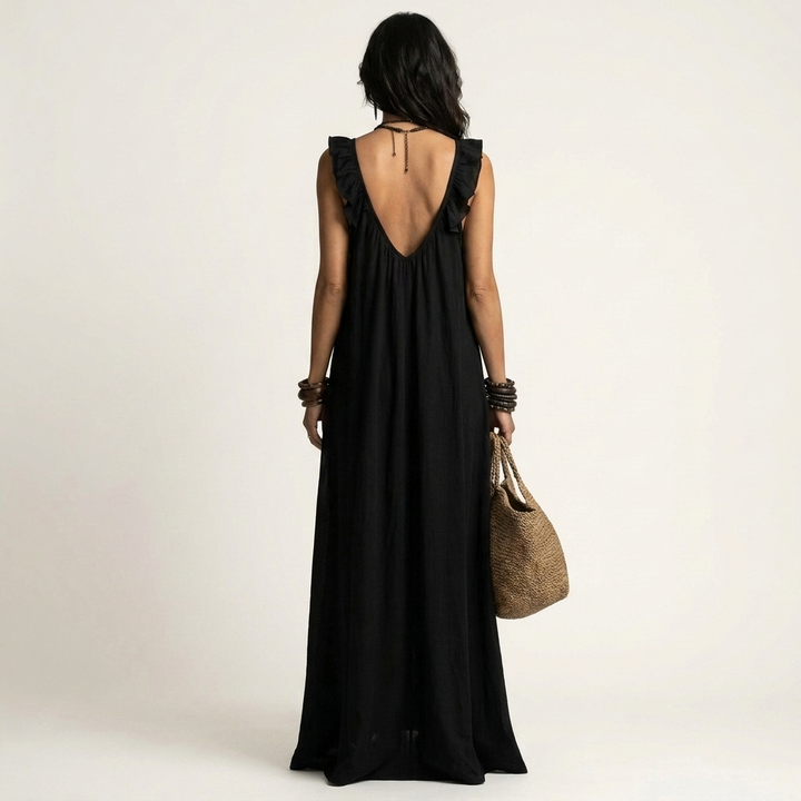 Yonora | Deep V-Neck Maxi Dress with Cascading Ruffle Front