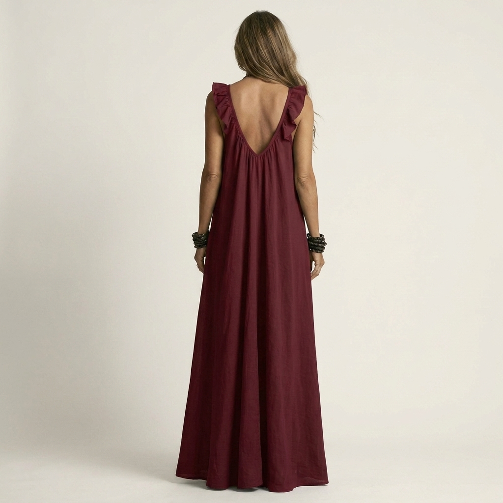 Yonora | Deep V-Neck Maxi Dress with Cascading Ruffle Front
