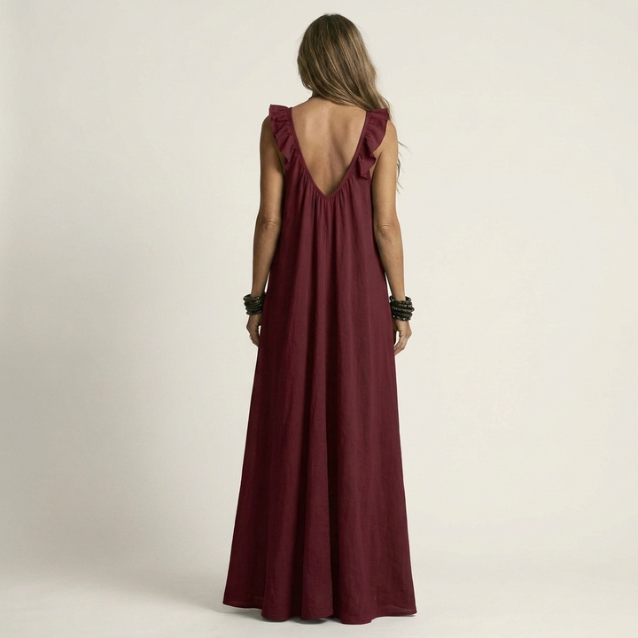 Yonora | Deep V-Neck Maxi Dress with Cascading Ruffle Front