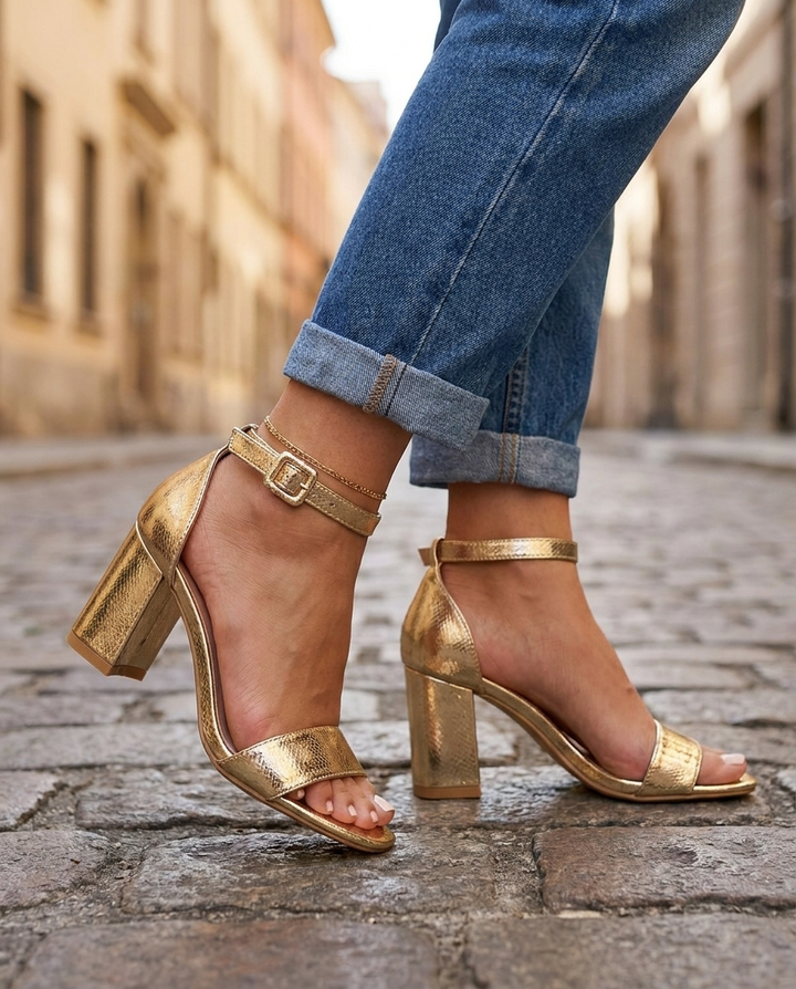Elisa | Textured Block Heel Sandals