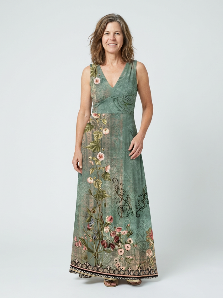 Seraphina | Sleeveless V-Neck Floral Maxi Dress