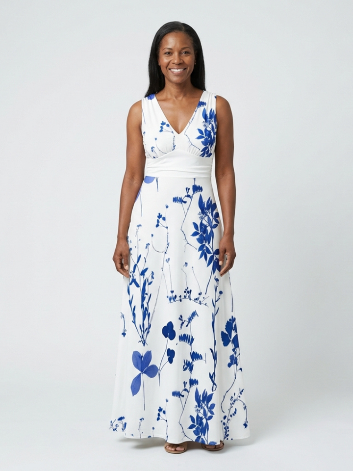 Seraphina | Sleeveless V-Neck Floral Maxi Dress