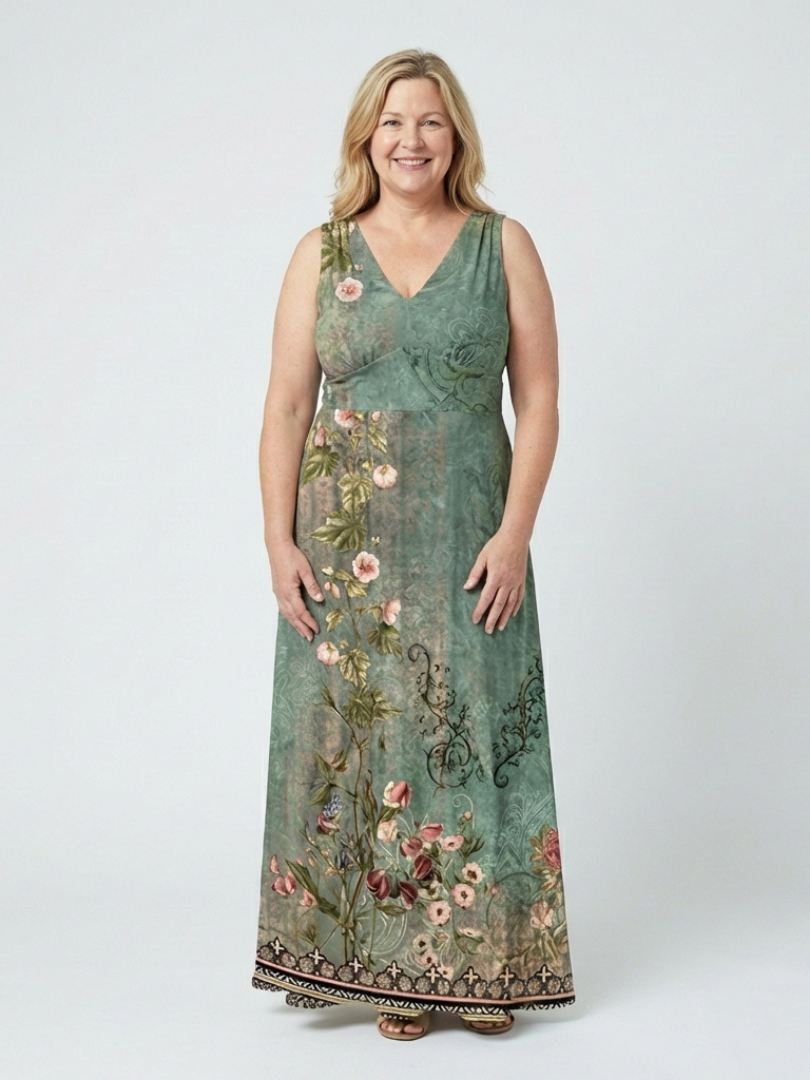Seraphina | Sleeveless V-Neck Floral Maxi Dress