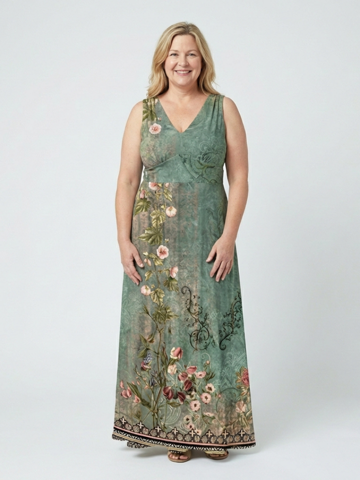 Seraphina | Sleeveless V-Neck Floral Maxi Dress
