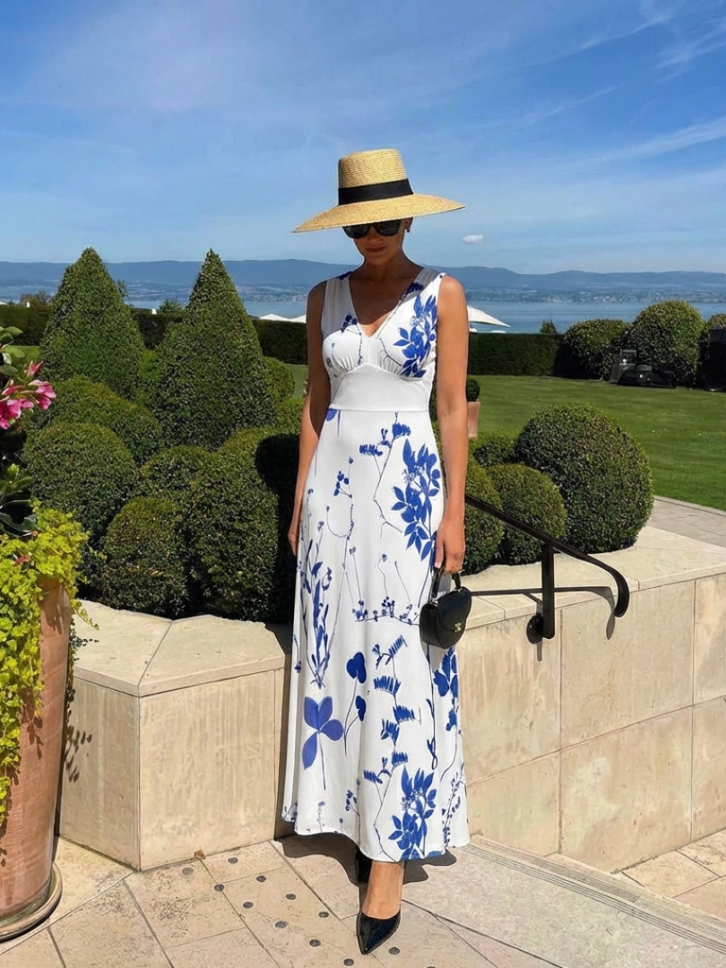 Seraphina | Sleeveless V-Neck Floral Maxi Dress