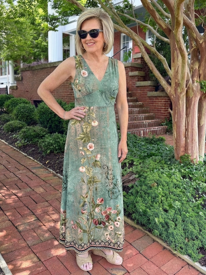Seraphina | Sleeveless V-Neck Floral Maxi Dress