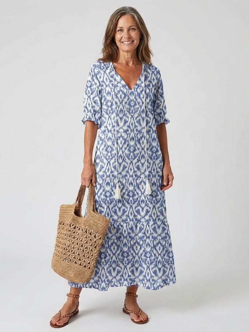 Lillian | Floral V-Neck Short Sleeve Midi Dress