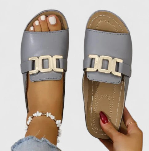 Solene | Buckle Accent Comfort Slide Sandals