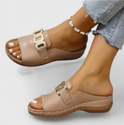 Solene | Buckle Accent Comfort Slide Sandals