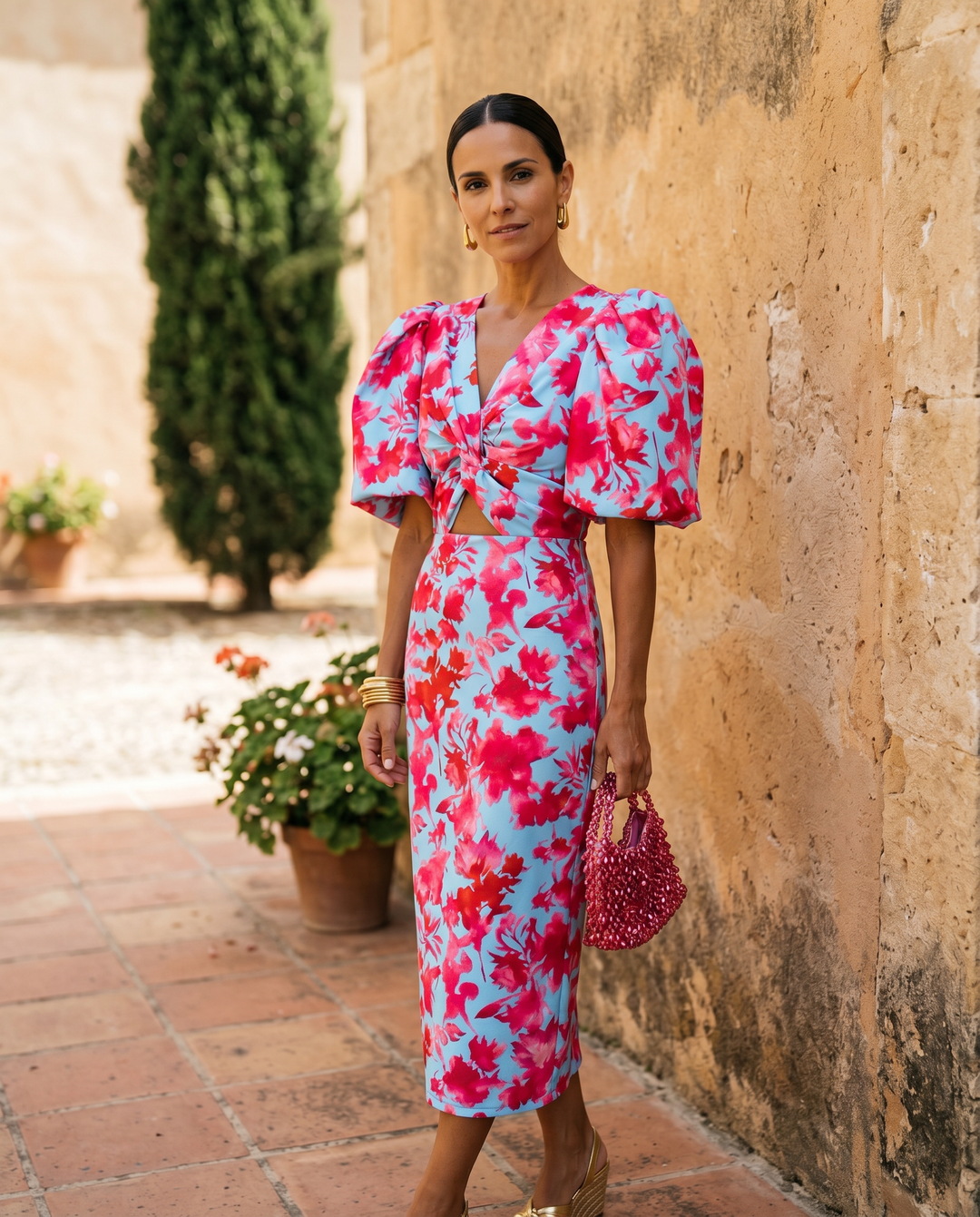 Carla | Floral Midi Dress with Puff Sleeves