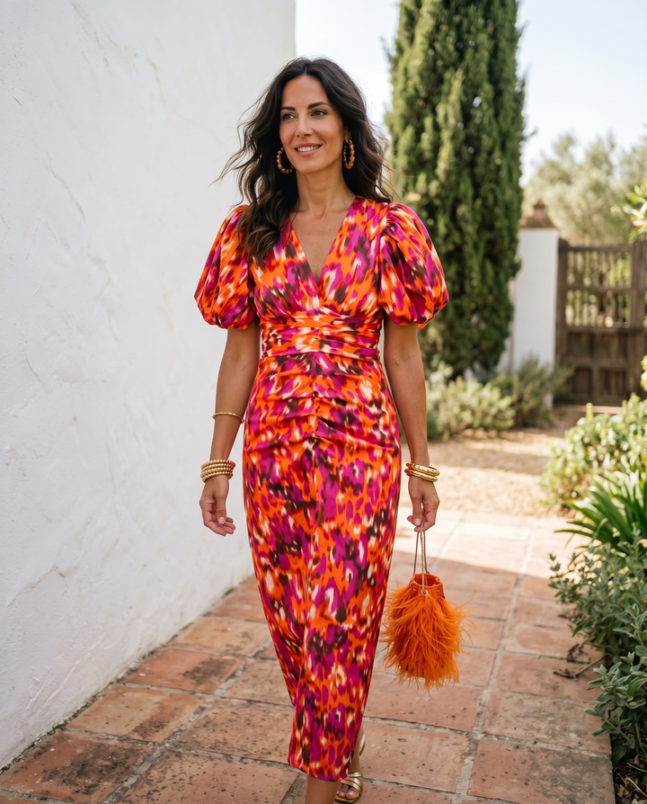 Carla | Floral Midi Dress with Puff Sleeves
