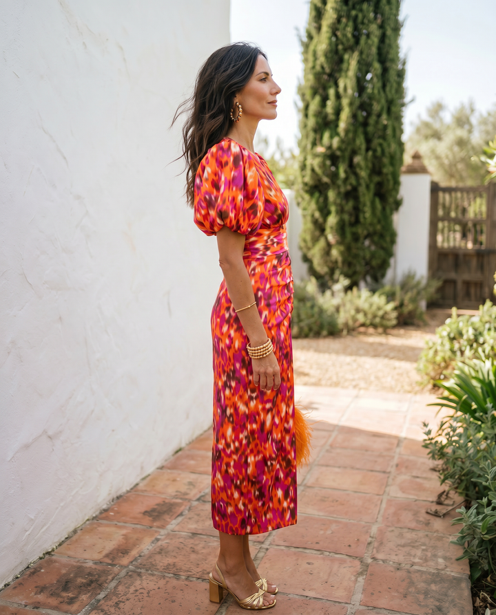 Carla | Floral Midi Dress with Puff Sleeves