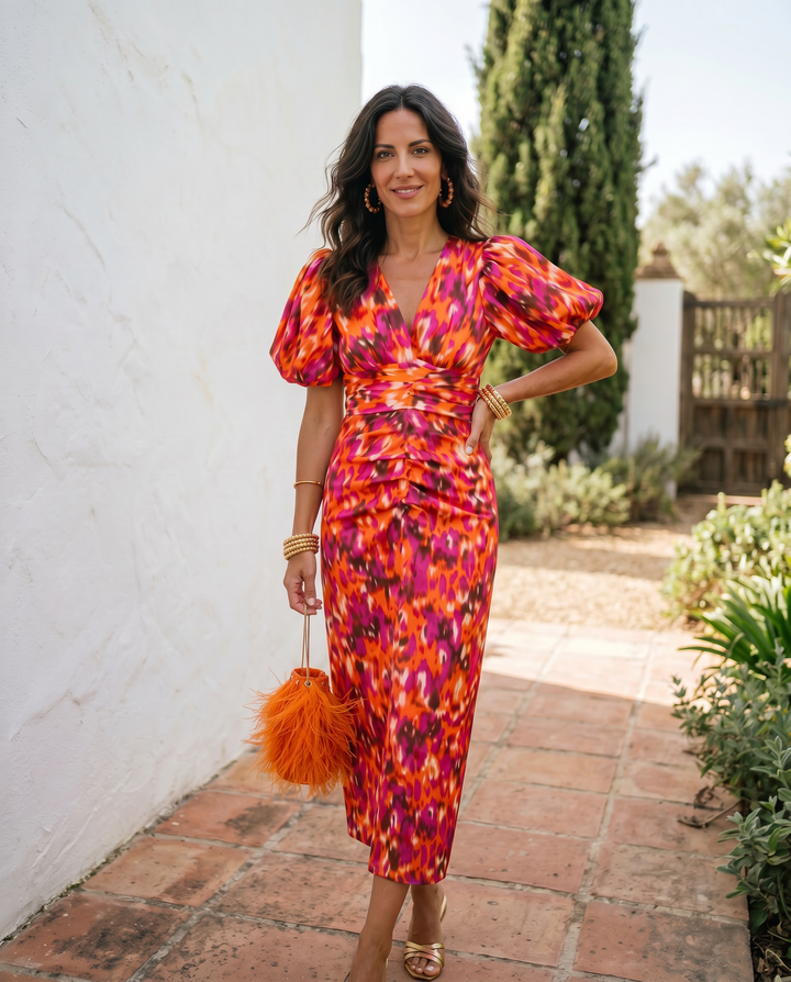 Carla | Floral Midi Dress with Puff Sleeves