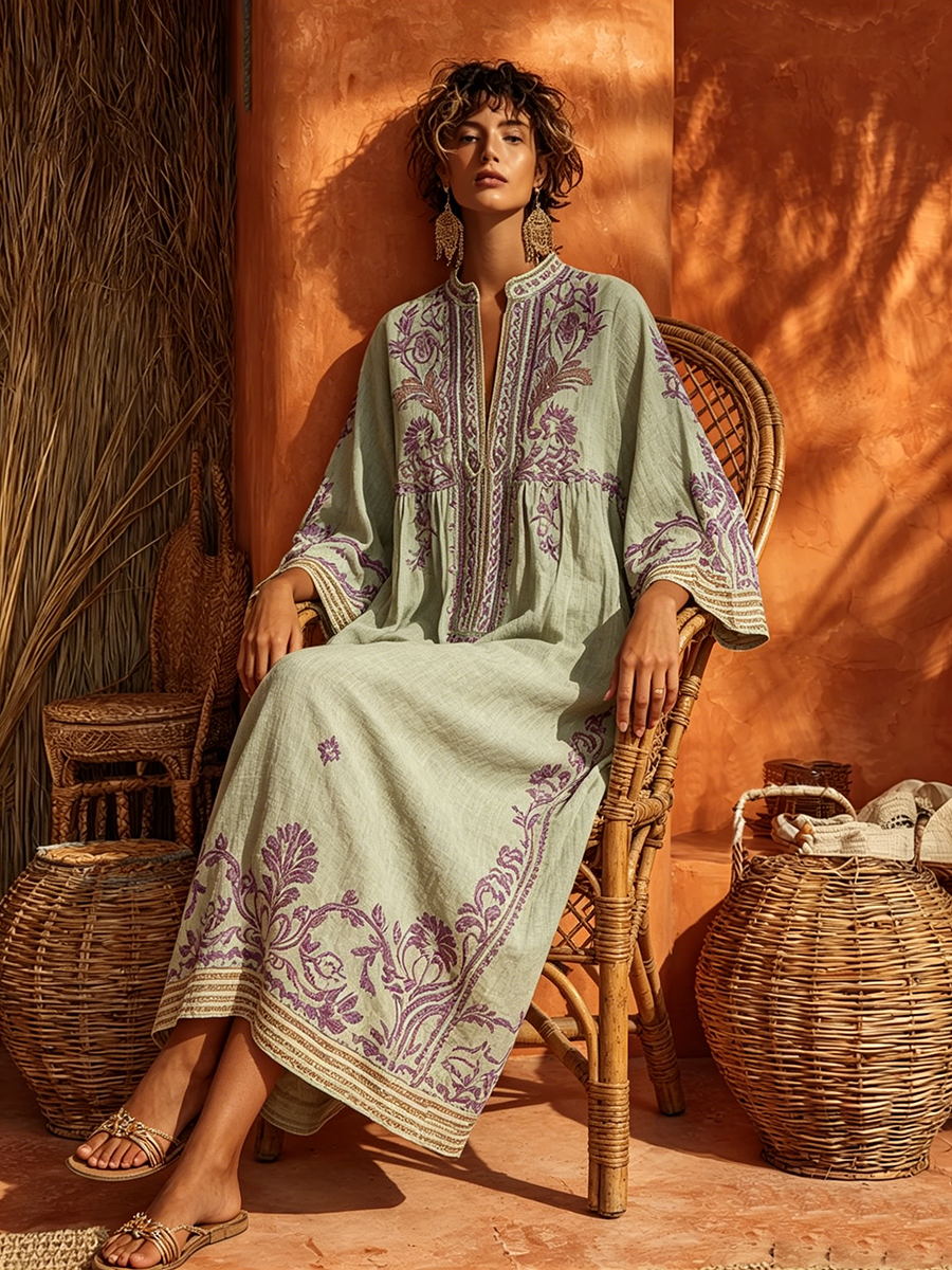 Elena | Embroidered Mediterranean Maxi Dress